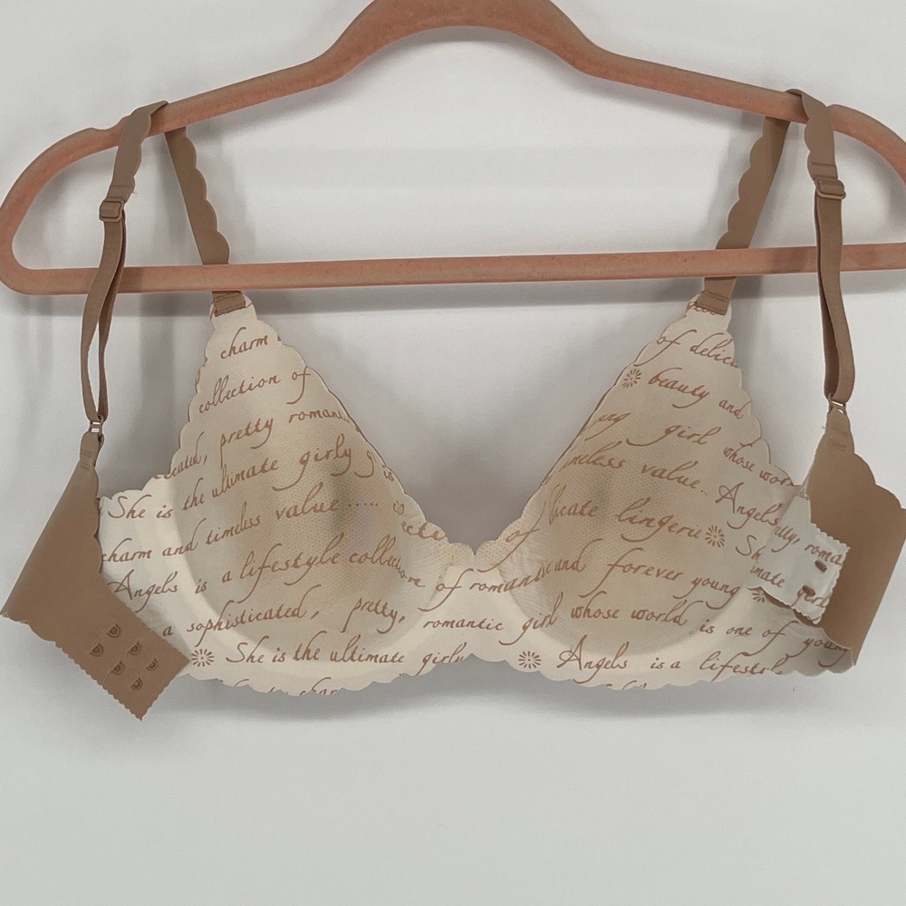 Victoria's Secret Angels Nude Wireless Bra 34C Seamless Embroidered Scalloped - Picture 3 of 7
